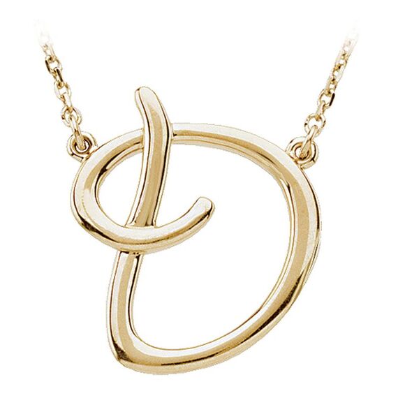 14k Yellow Gold, Olivia Collection, Medium Script Initial D Necklace - Picture 1 of 4